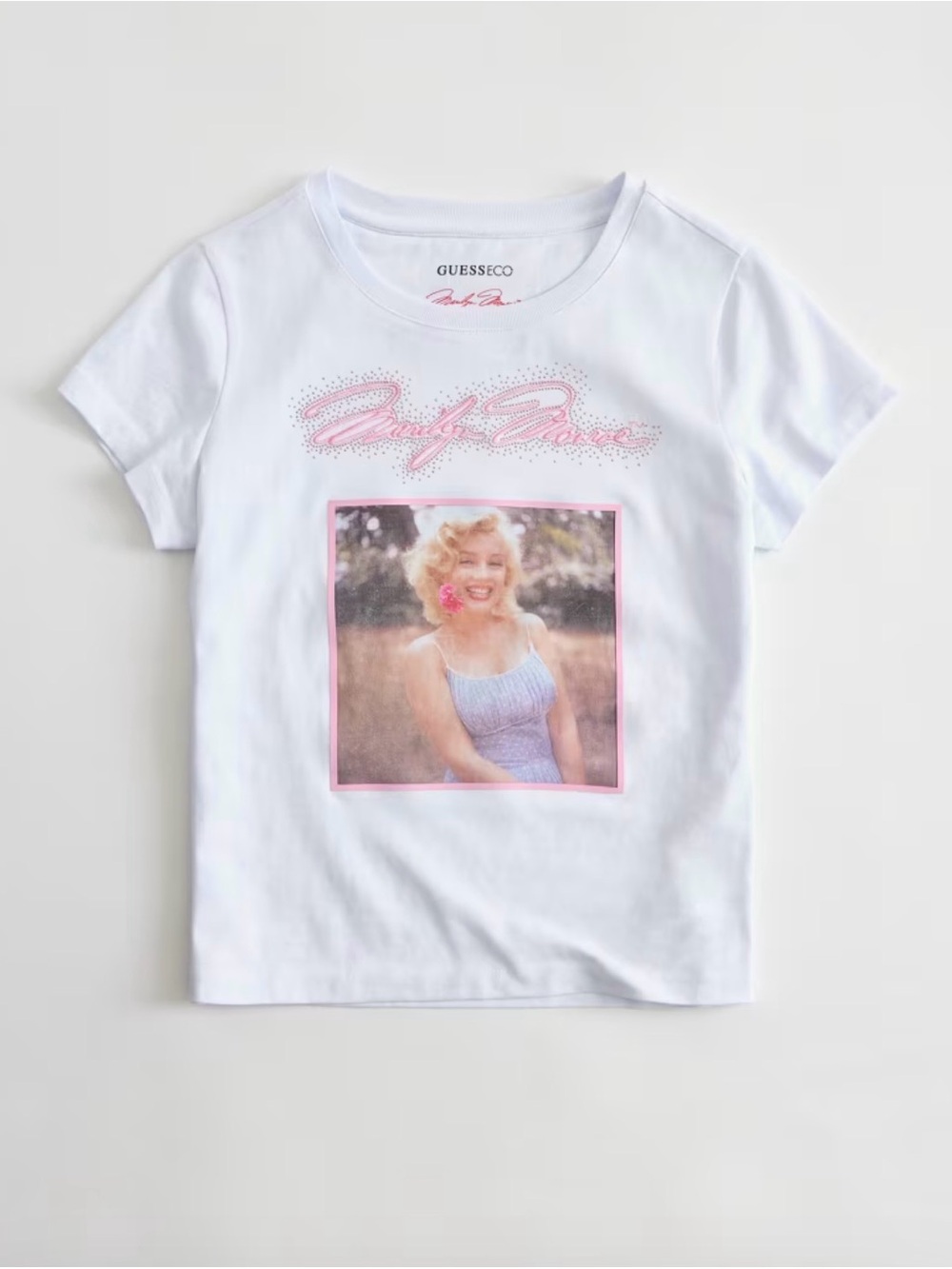 Guess White Short-Sleeve Graphic Tee with Pink Accents Marilyn Monroe